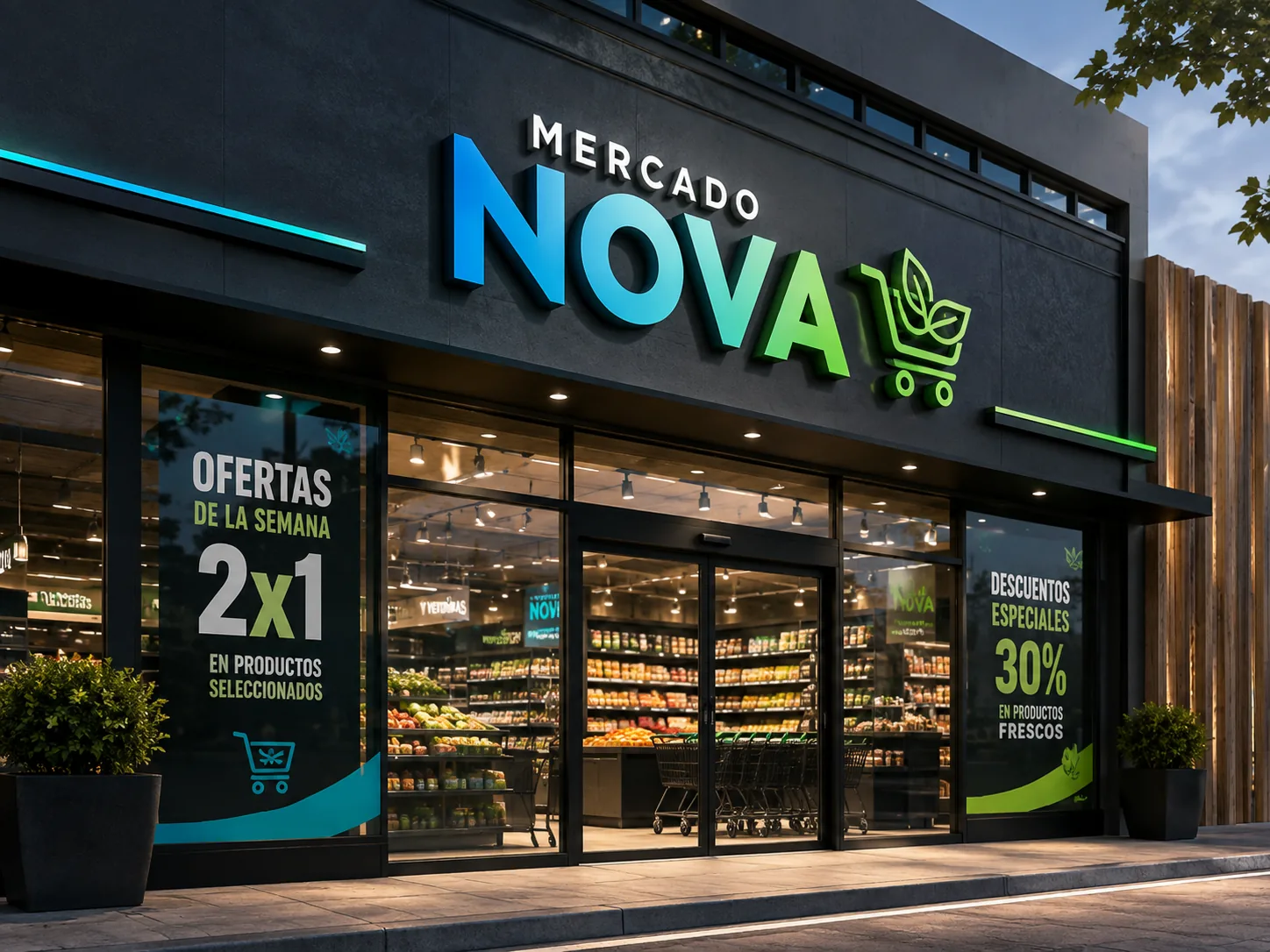 Letras 3D iluminadas en fachada comercial