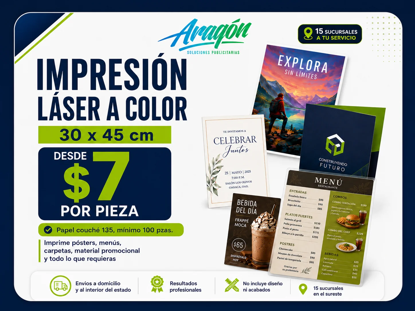 Promoción de impresión láser a color tabloide desde $7 por pieza en todas las sucursales