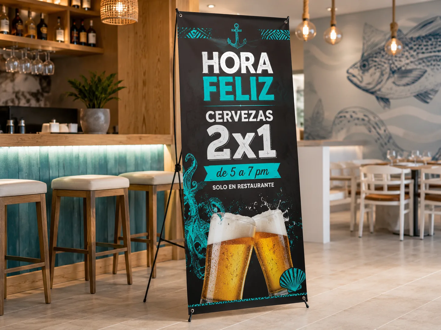 Display portátil con lona promocional de hora feliz