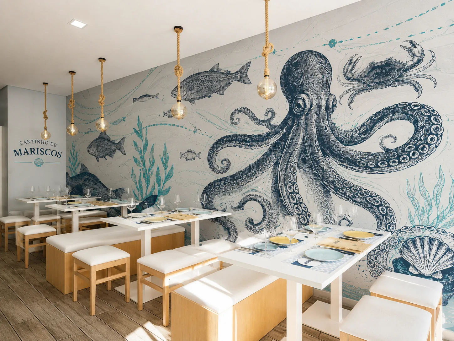 Mural decorativo temático para restaurante de mariscos